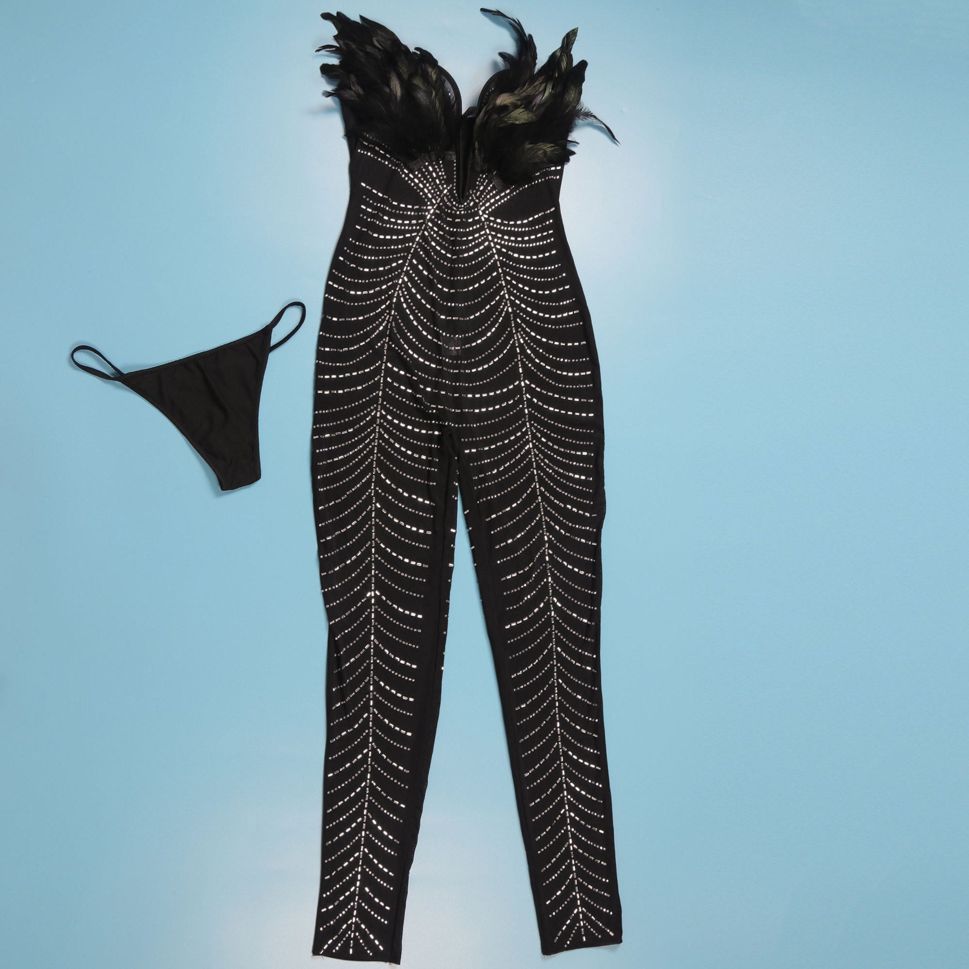 Women Sexy Feather Beaded Sleeveless Jumpsuit 15