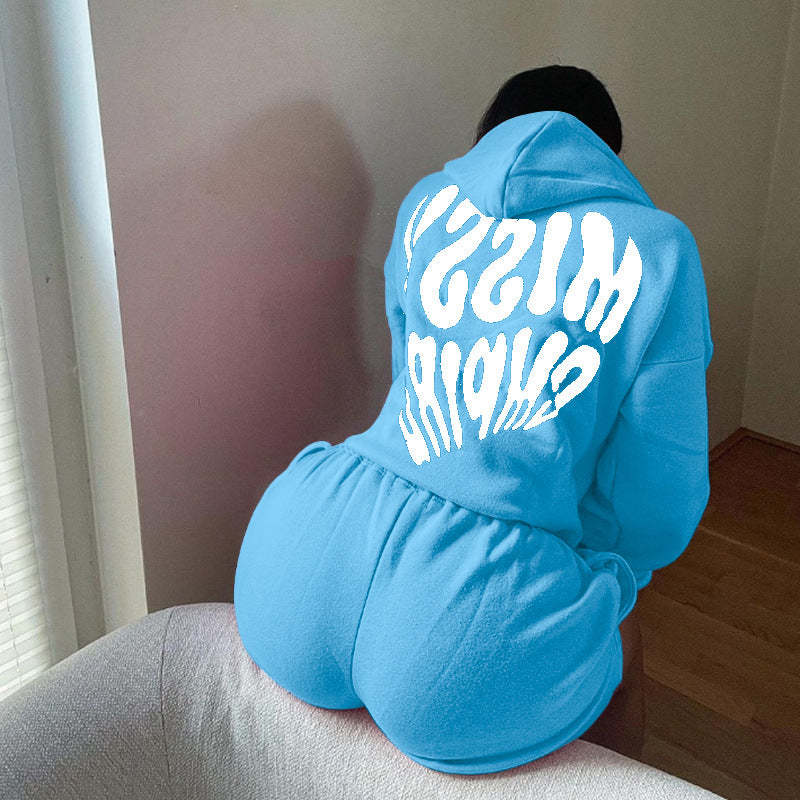 Women long-sleeved Hoodies and shorts two-piece set 6