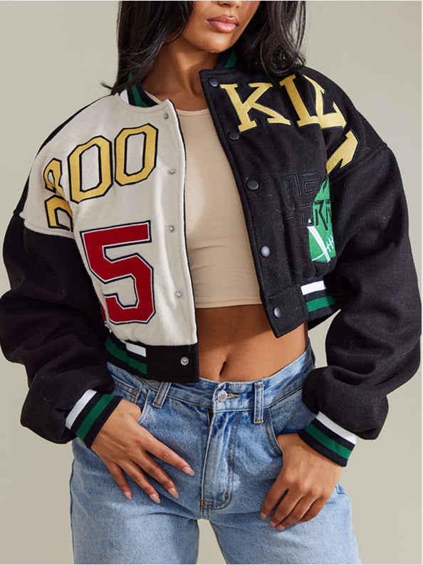 Women's Casual and Street Fashionable Sports Letter Print Jackets