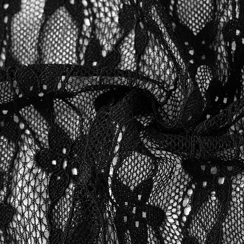 Women Summer Sexy See-Through Lace Round Neck Lace Mermaid Dress 16