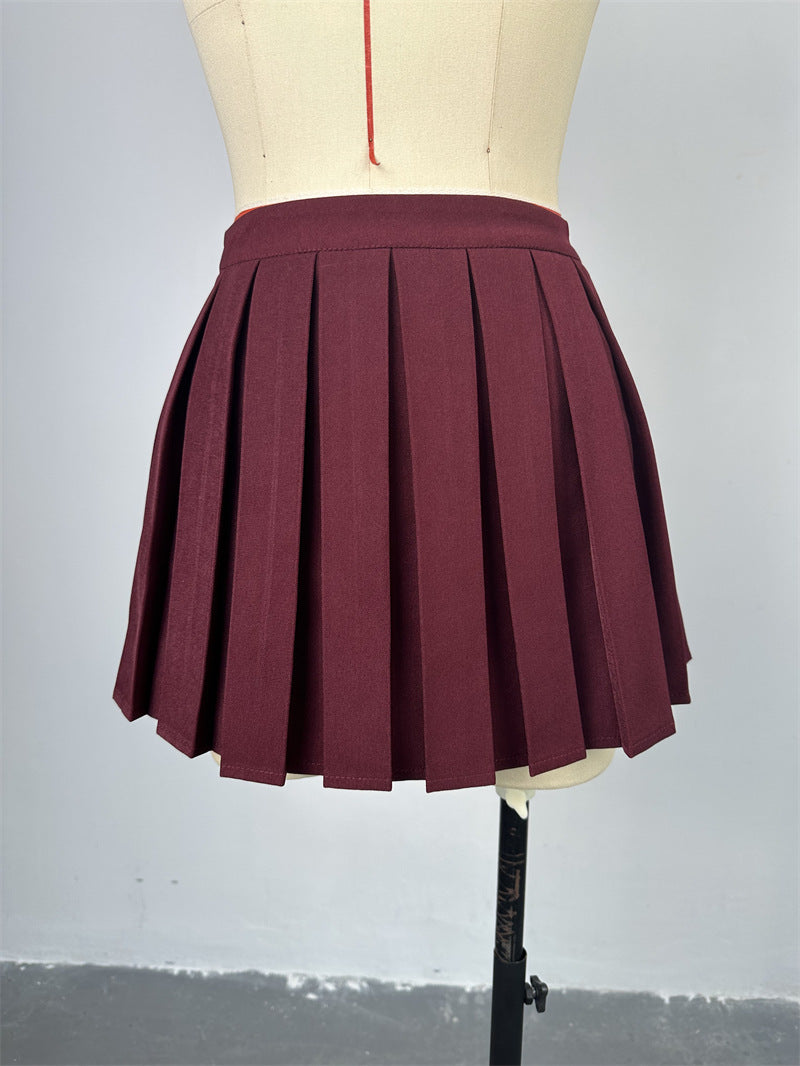 Women summer off-the-shoulder double-breasted Top and pleated Skirt two-piece set 11