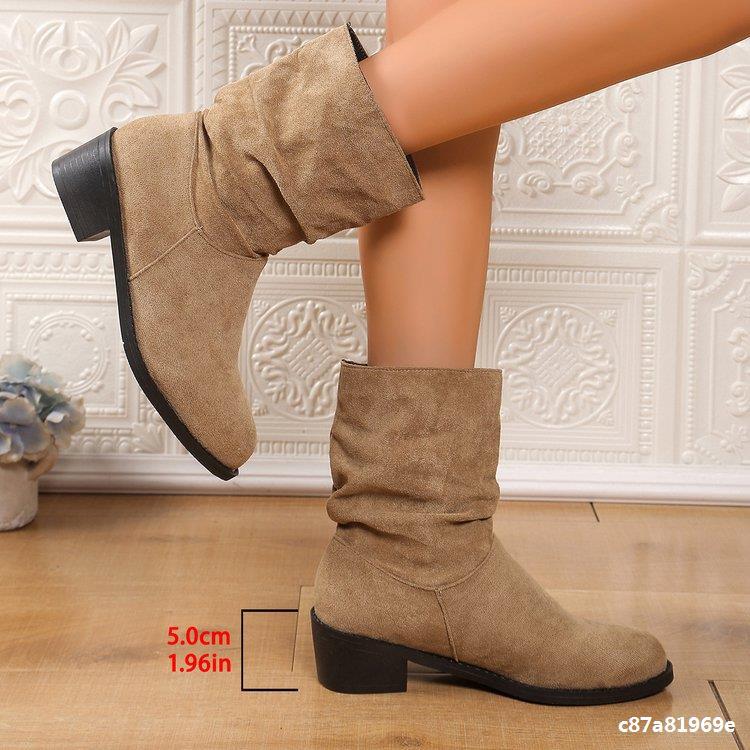 Women Winter Plush Thick Heel Pleated Knight Boots 3