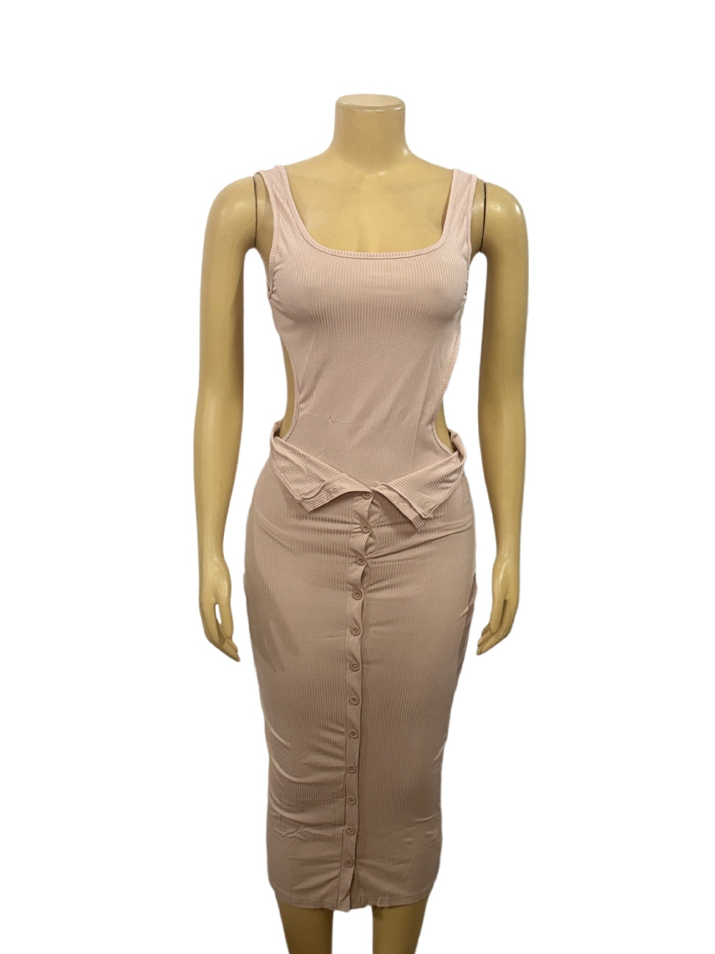 Women Hollow Lace Bodysuit and Sexy Button Slit Bodycon Skrit Two Piece 3