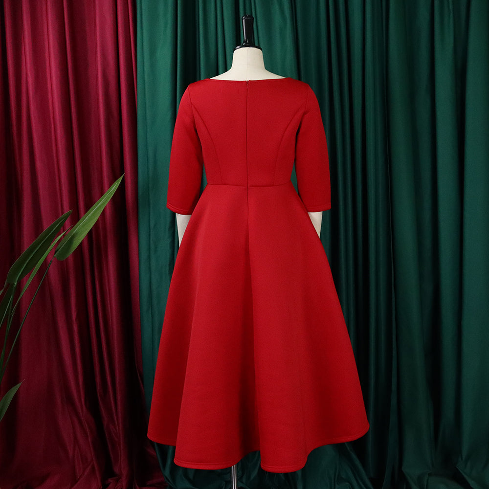 Women's Summer Solid Color Swing Dress Chic Evening Dress 27