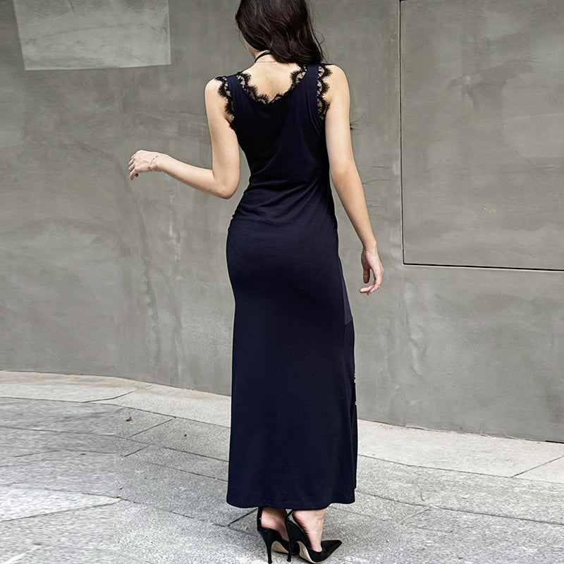 Summer women's clothing American street print v-neck lace hollow loose dress 5