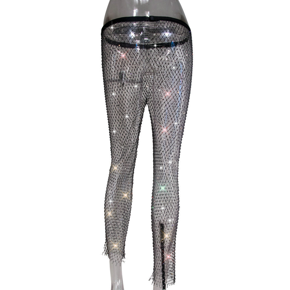 Women Sexy Rhinestone Fishnet Pants 65