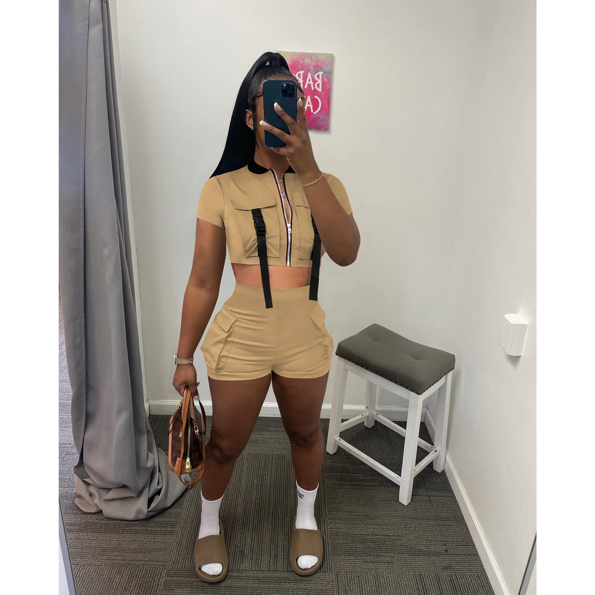 Women'S Clothing Summer Trends Short Sleeves Top Shorts Two-Piece Sets 5