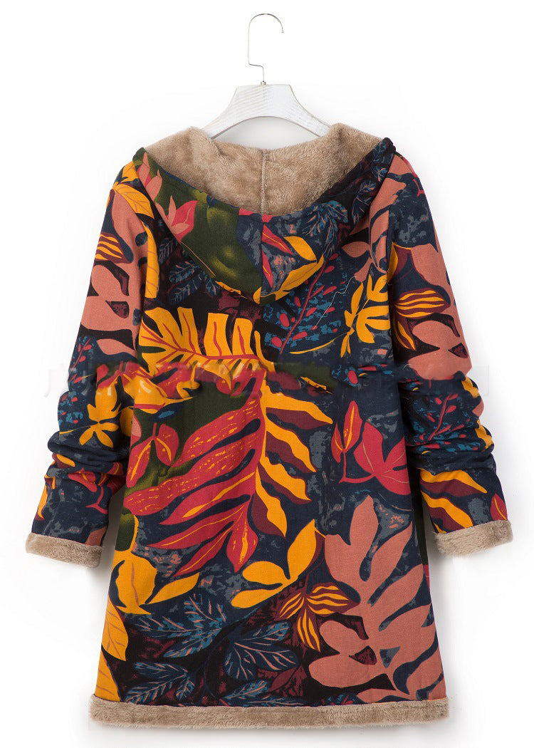 Winter Women's Printed Fleece Hooded Warm Jacket 13