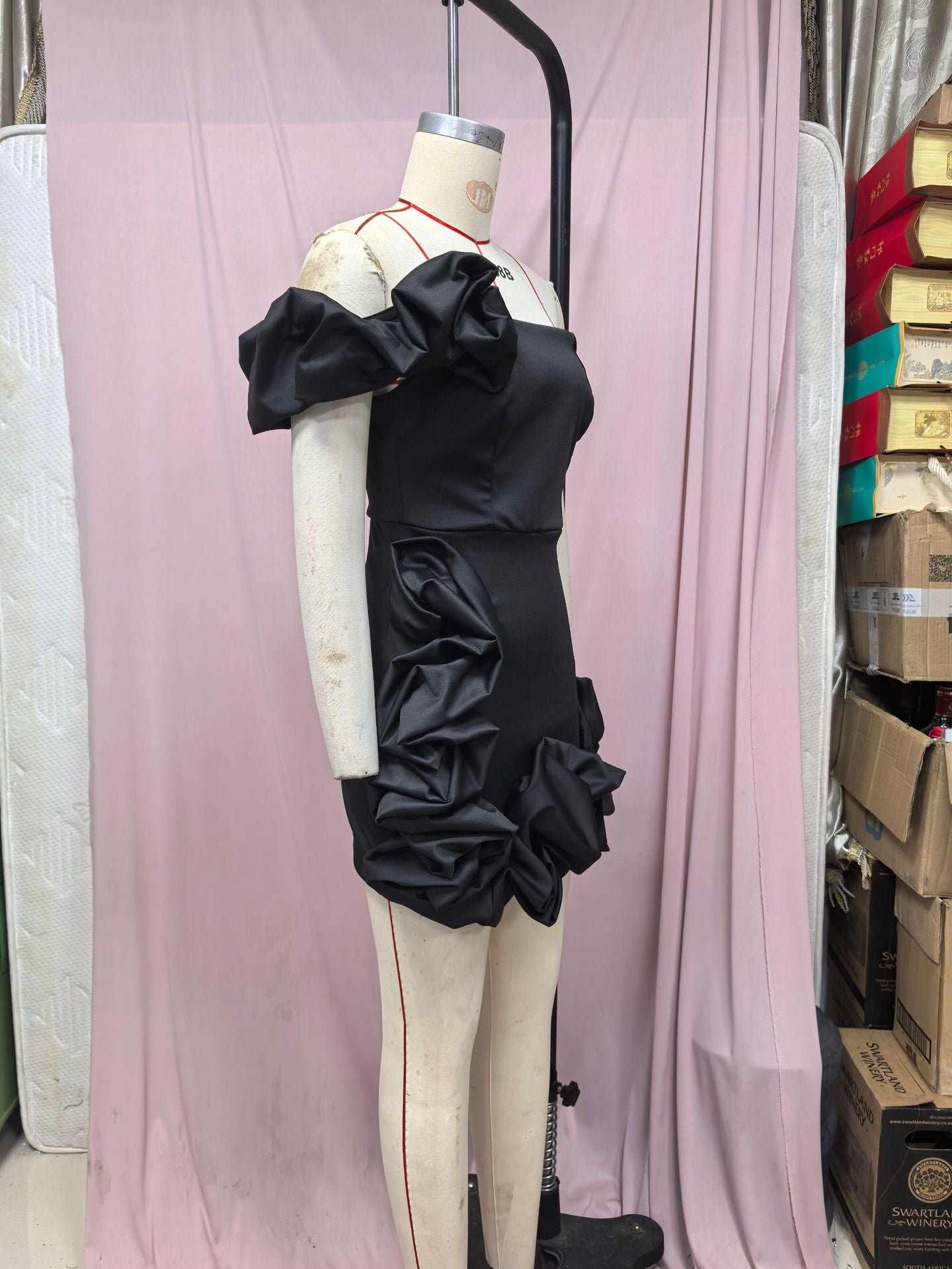 Women Summer Ruffle Flower Bud One Shoulder Strapless Bodycon Dress 21