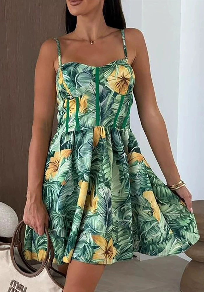 Sexy Strap Low Back Print Casual Women's Dress