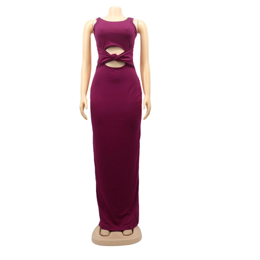 Sexy Women's Solid Color Sleeveless Cutout Women's Long Dress 11