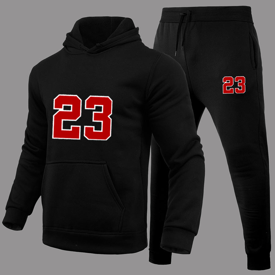 Spring And Winter Print Loose Men's Hoodies Pants Set 8