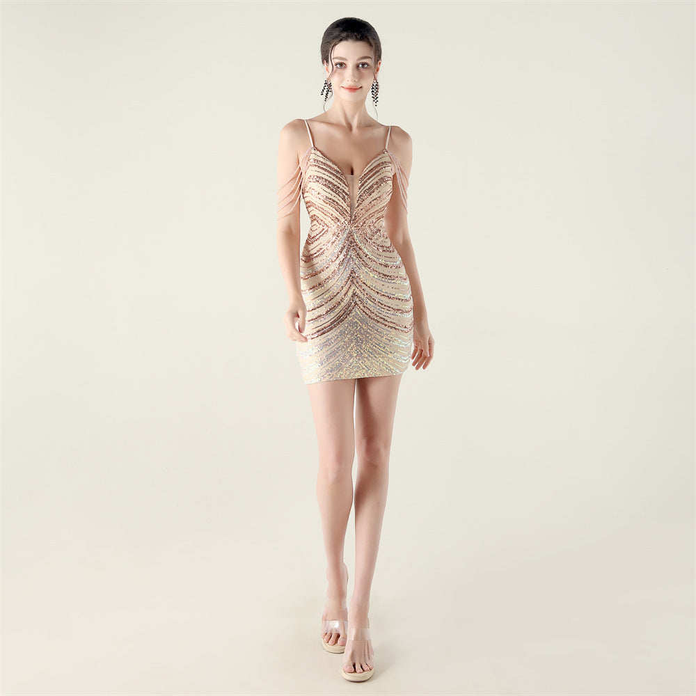 Sequin Beaded Bodycon Sexy Nightclub Bridesmaids Short Dress 17