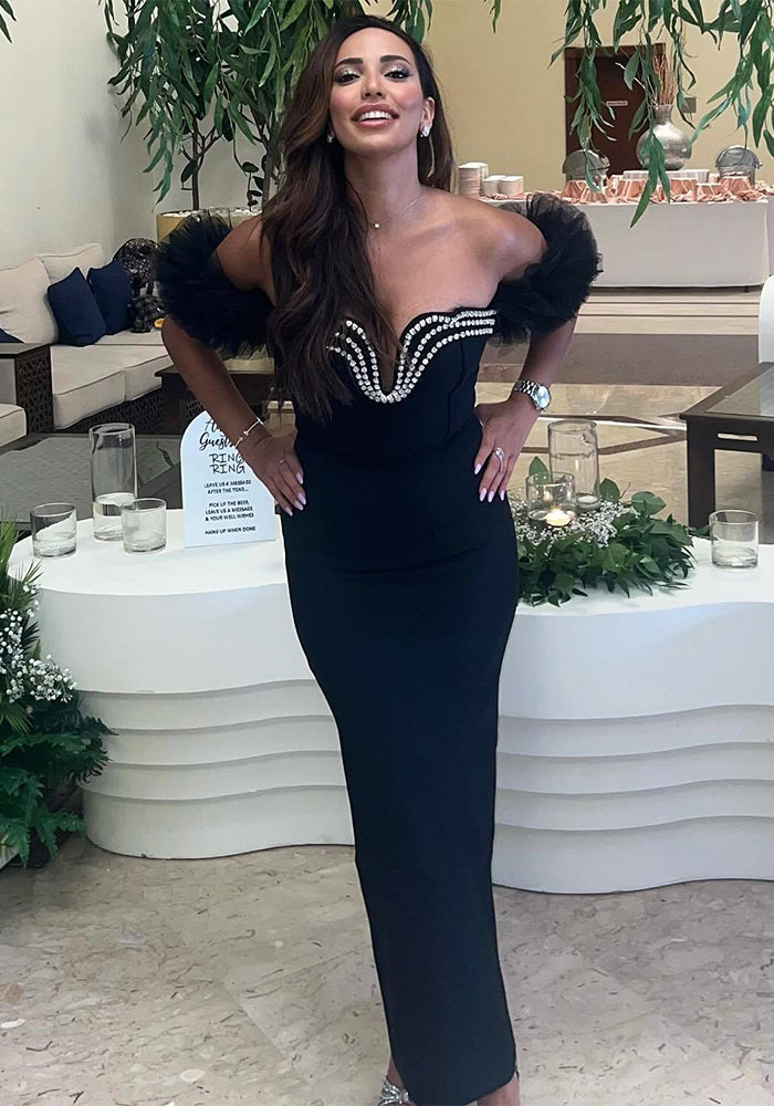 Women jacquard backless wrapped chest v-neck Beaded Maxi dress