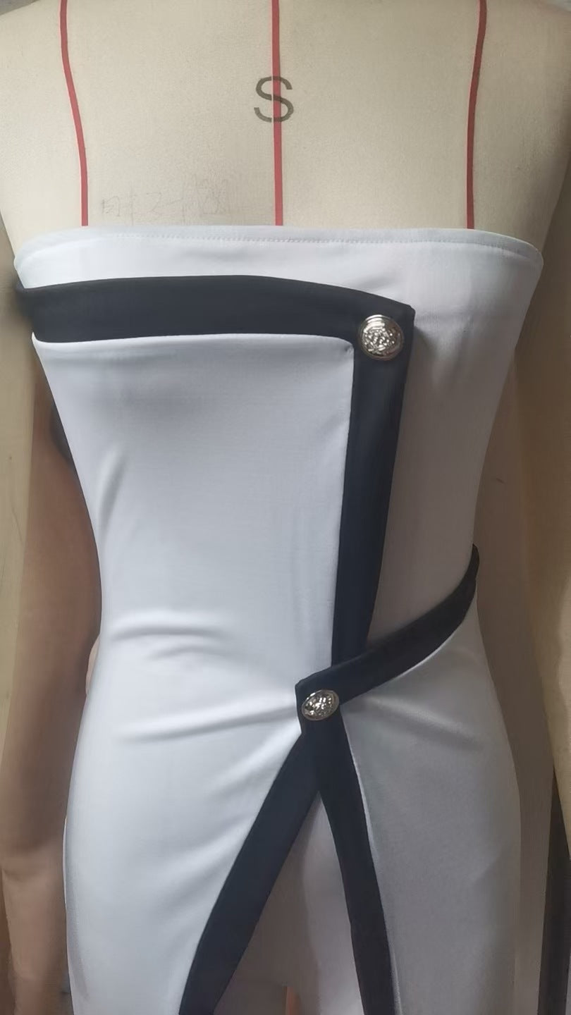 Fashion Women's Clothing Strapless Sexy Slim High Waist Contrast Color Jumpsuit 8