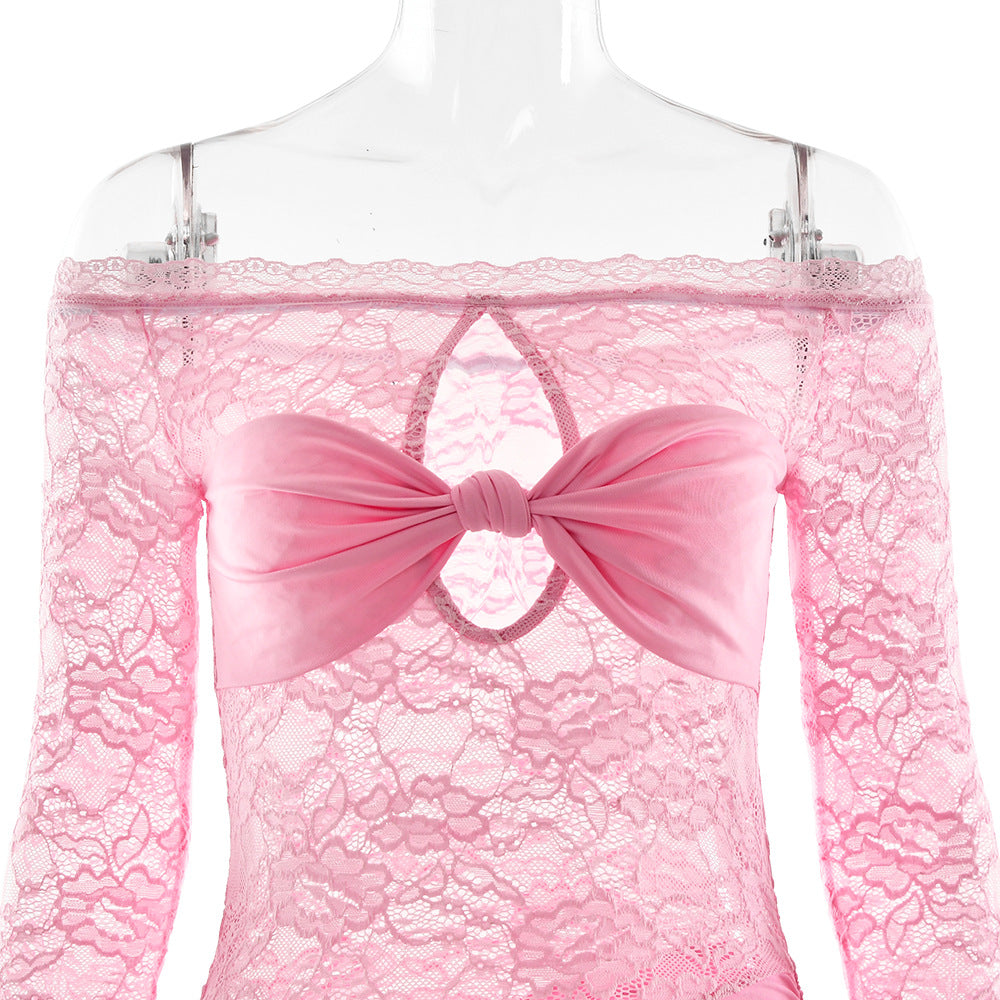 Women Summer Hollow Off Shoulder Sexy Slit Dress 7