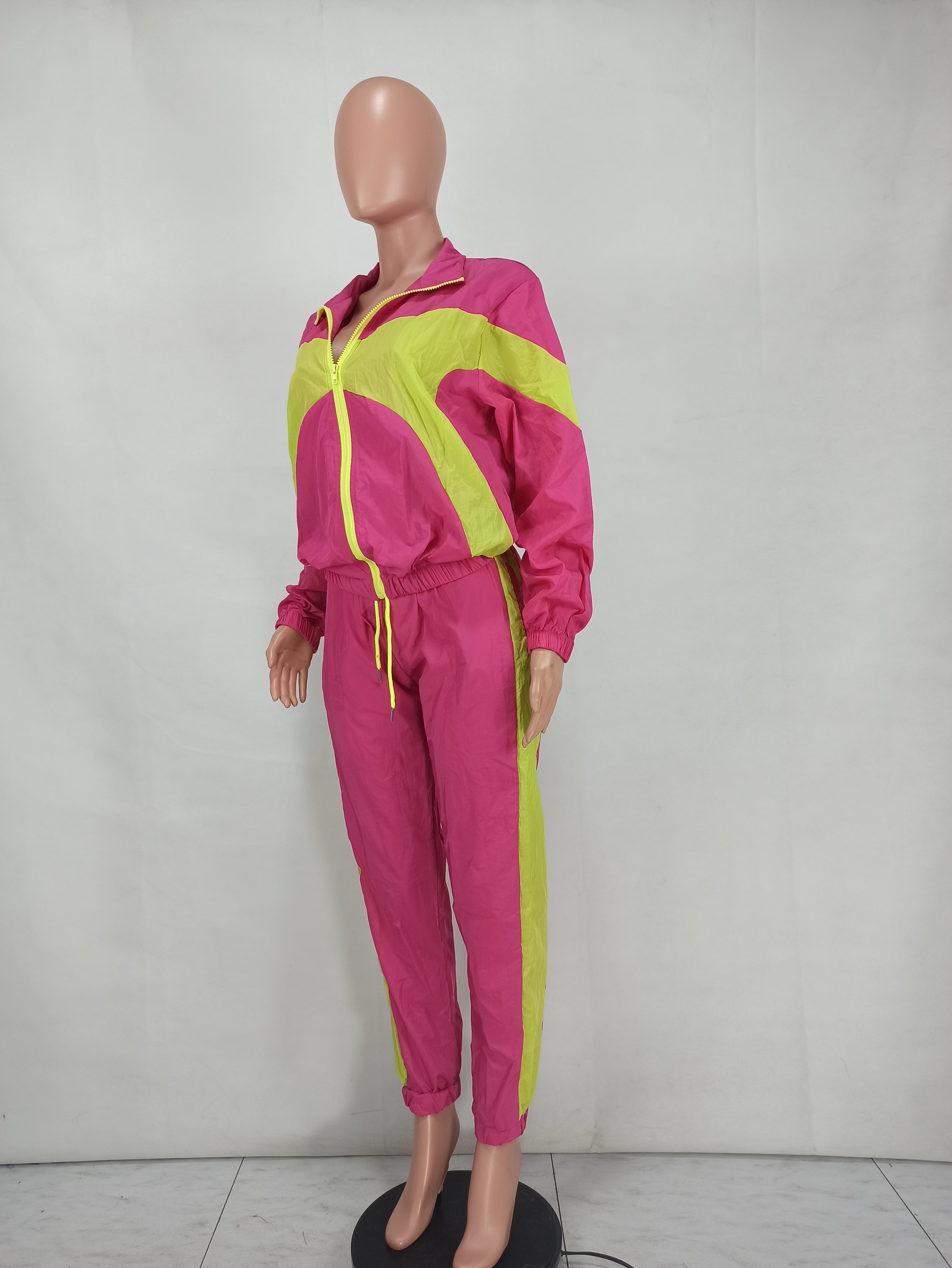 Women'S Casual Fashion Colorblock Zipper Two Piece Women'S Sport Pants Set 23