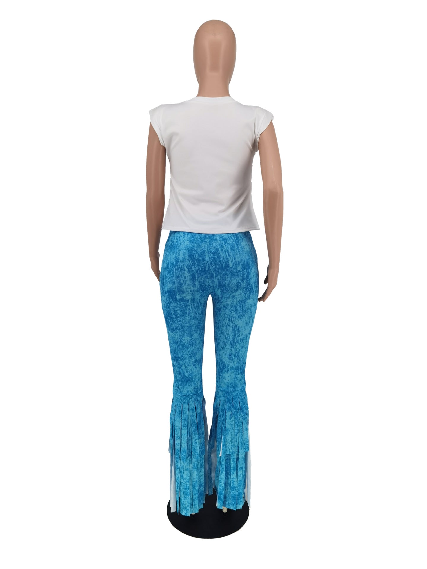 Women's Printed Sleeveless Fringe Two Piece Pants Set 11