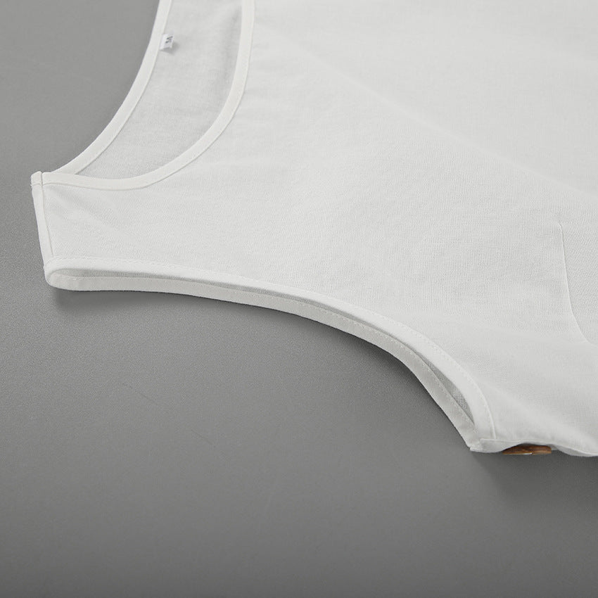 Women Spring and Summer Casual white sleeveless round neck vest lace-up shorts Two Piece Set 13