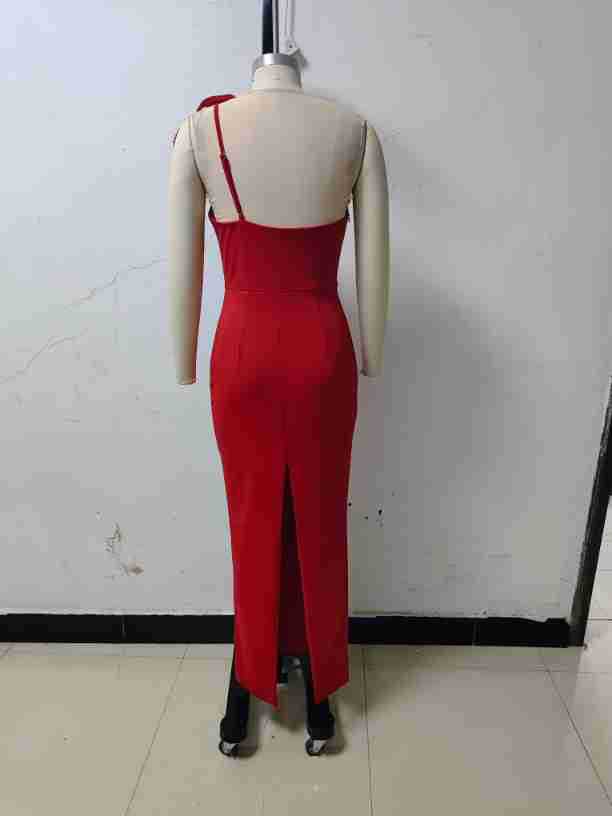 deep v flower slim solid color fashion elegant party dress 5