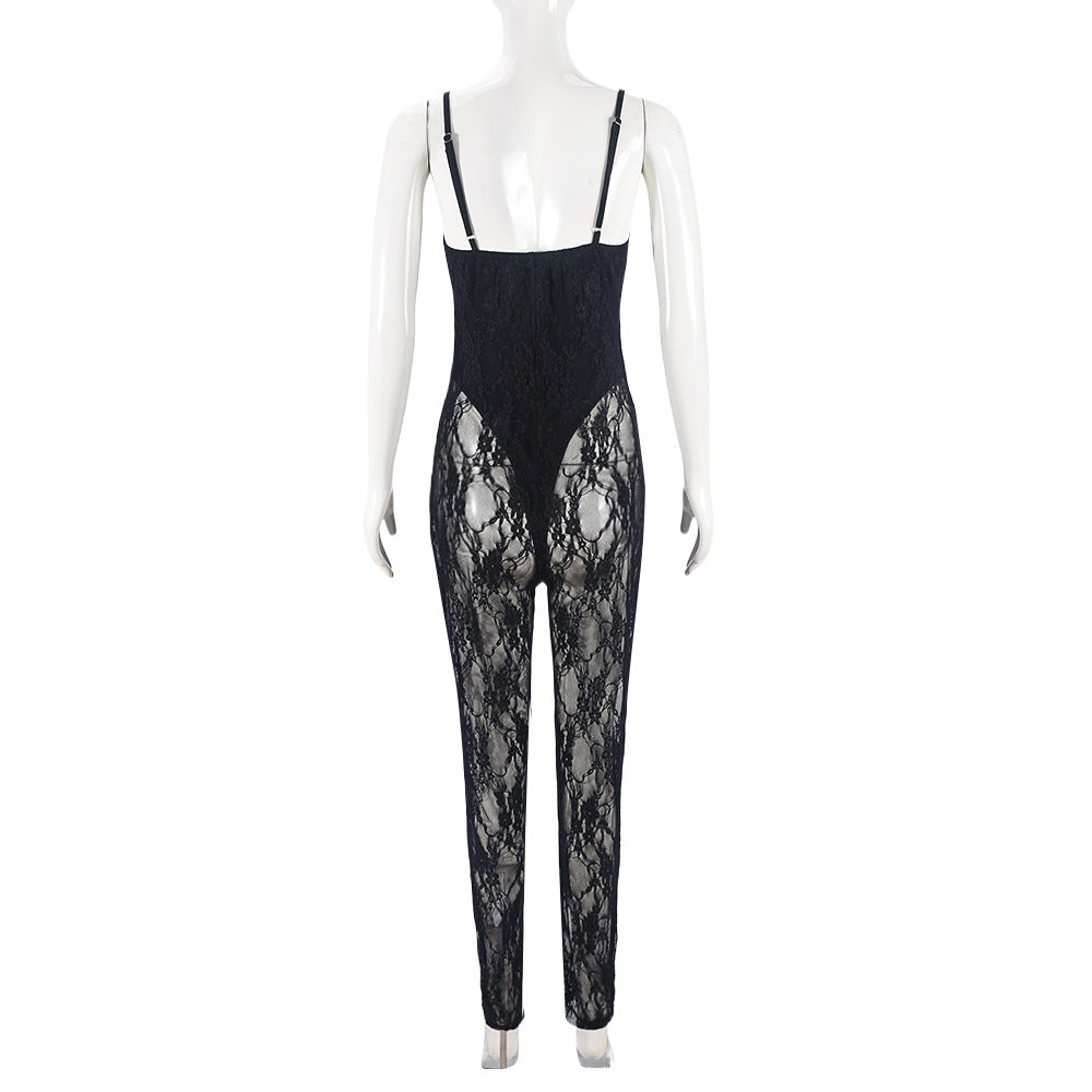 Sexy Autumn Women's strap See-Through mesh High Stretch tight slim jumpsuit 6