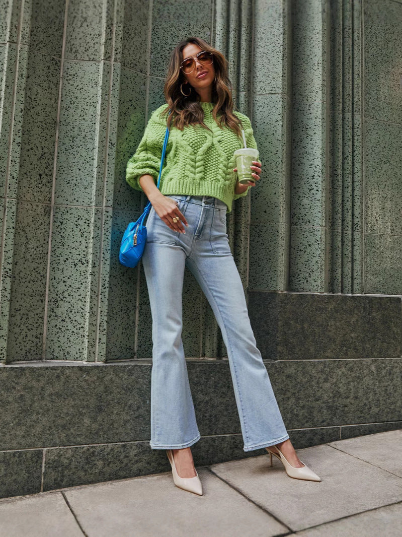 Women Trendy Casual Stretchy Denim Wide Leg Pants 4