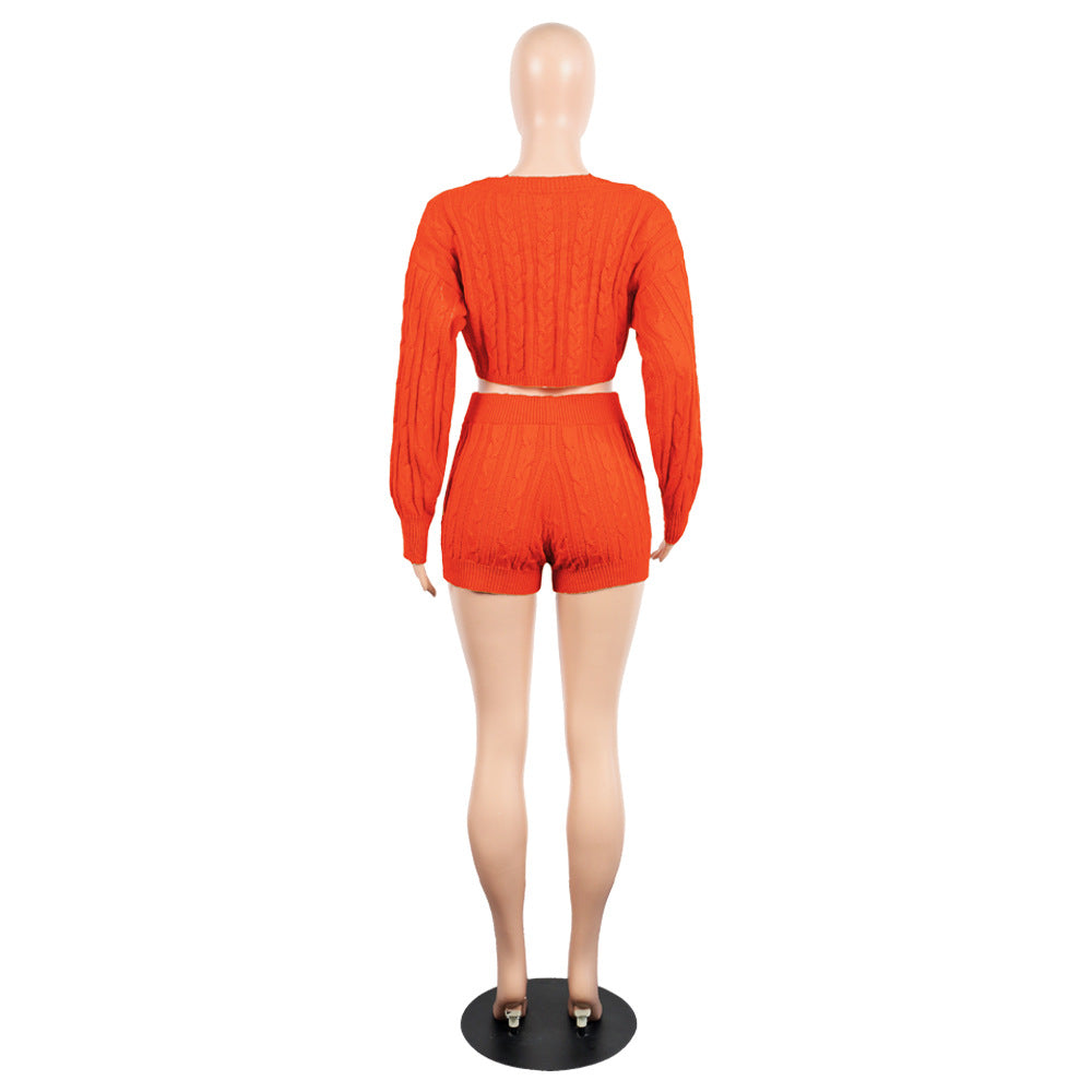 Women's Knit Sweater Shorts Nightclub Two-Piece Set 19