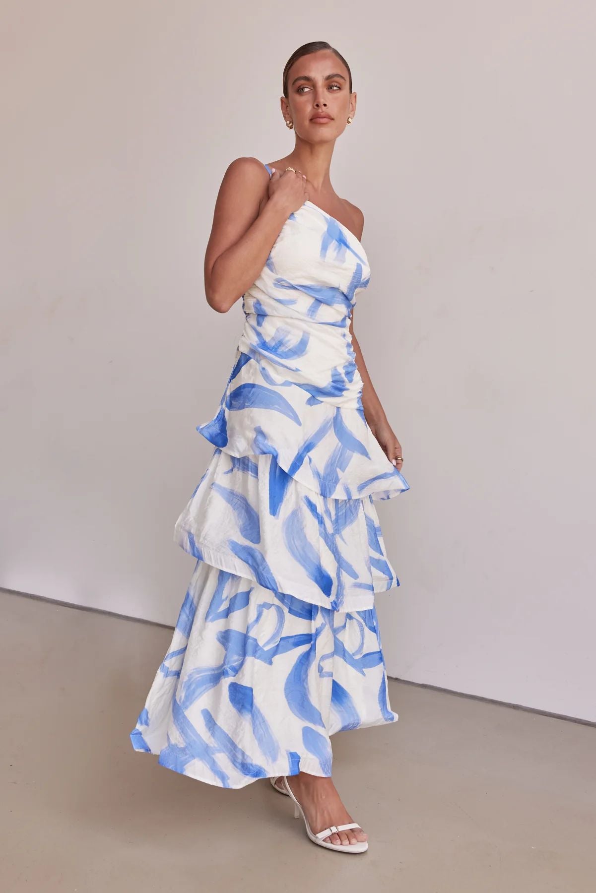 Women Summer One-shoulder strap print dress 20