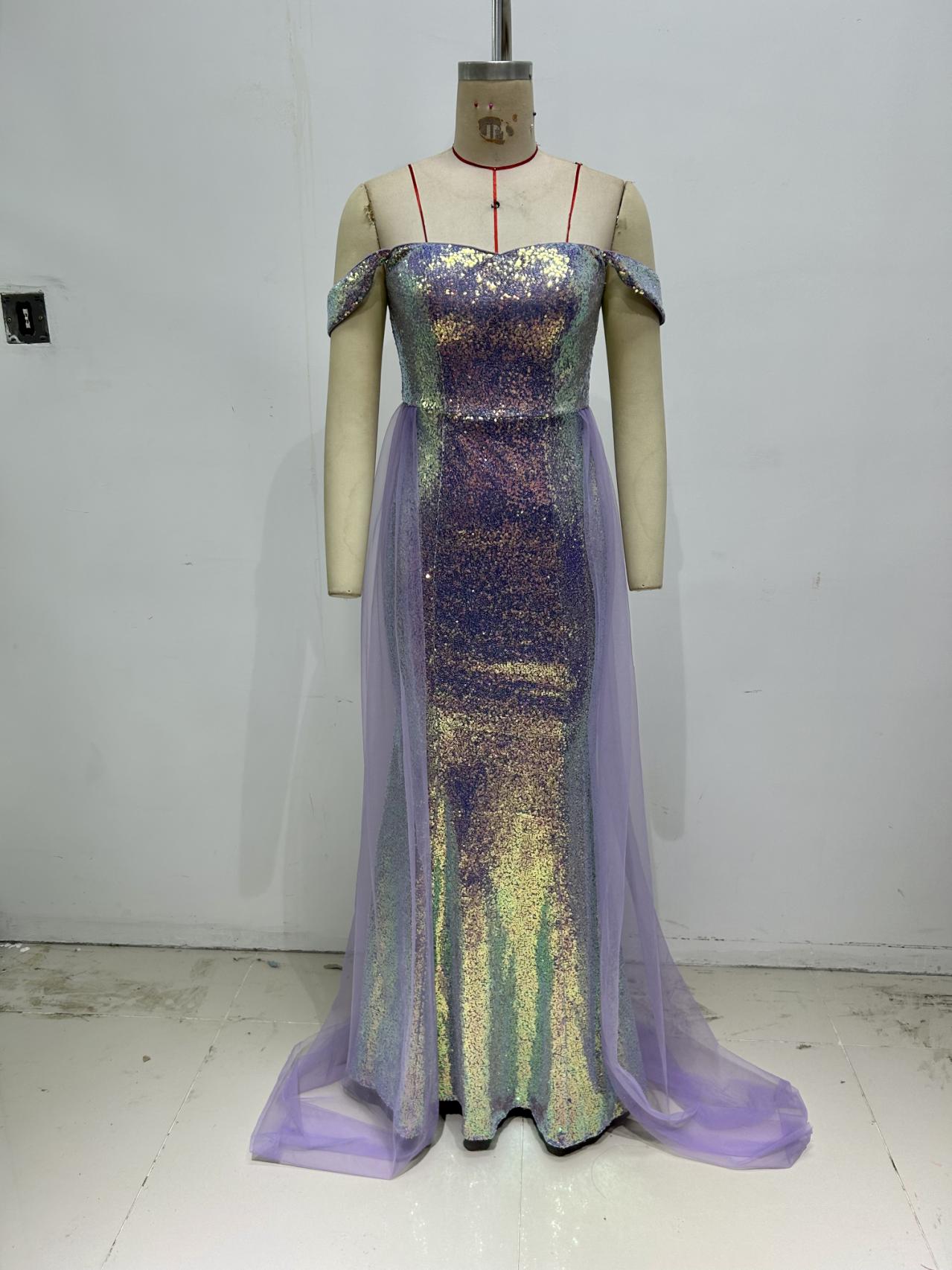 Women Off Shoulder Backless mesh Maxi Evening Dress 4