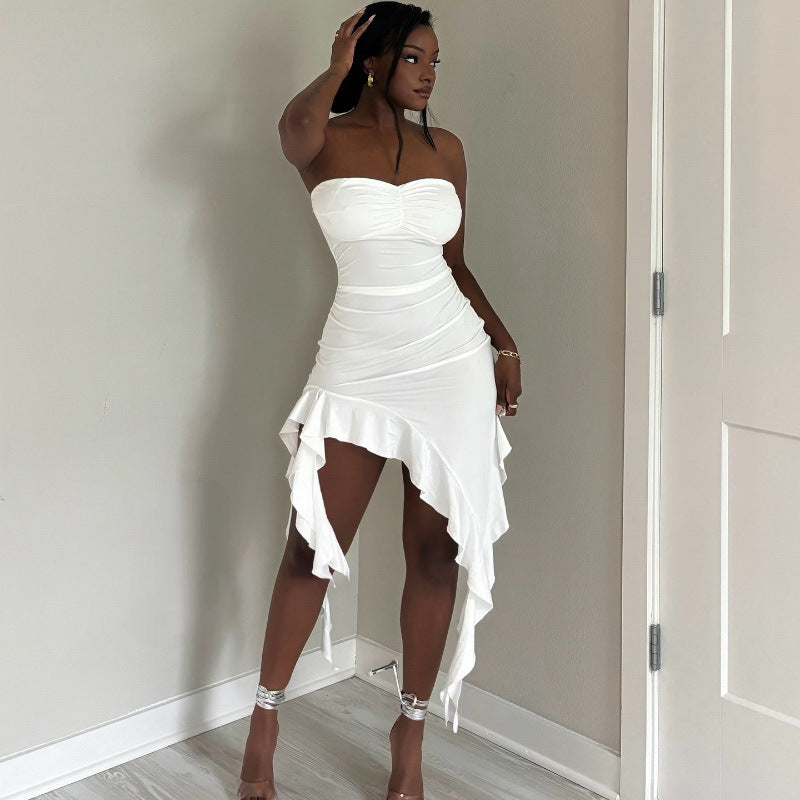 Women Summer Strapless Off-Shoulder Ruffle Edge Dress 5