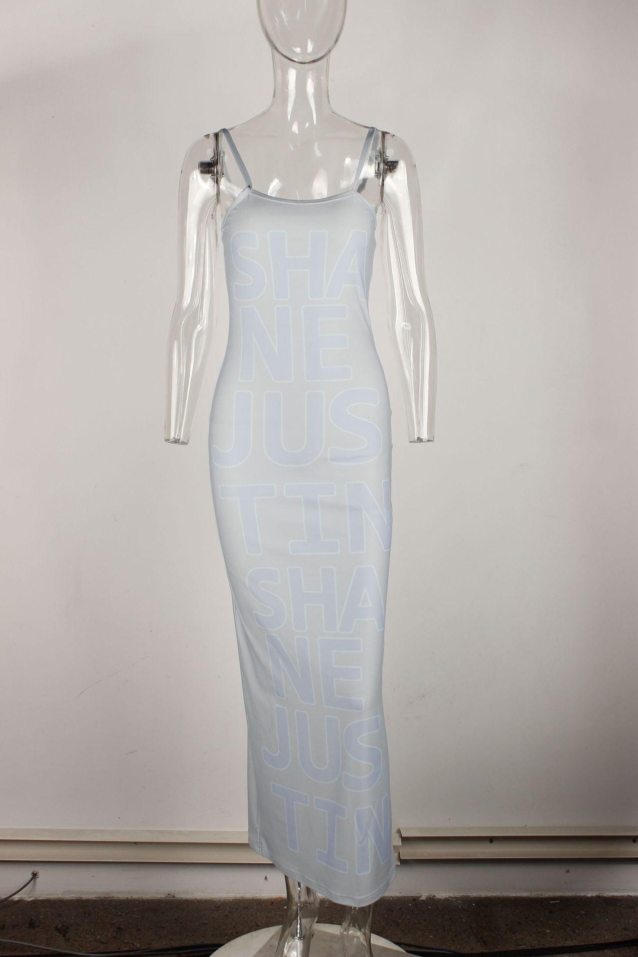 Summer Sexy Letter Print Slim Strap Sleeveless Maxi Dress for Women 13