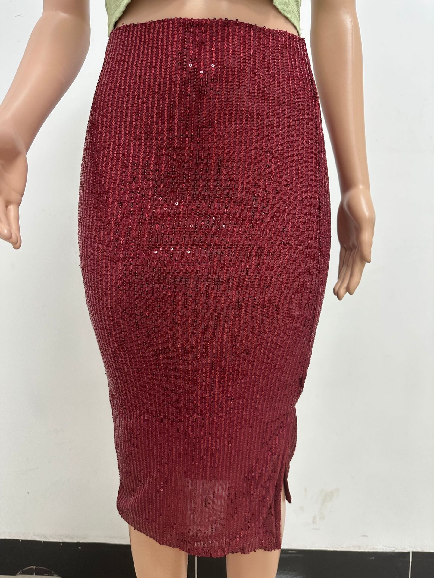Women Slit Bodycon Sequined Skirt 41