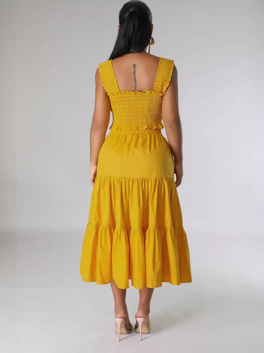 Women Chest Wrap Top and Pocket Skirt Two-piece Set 4