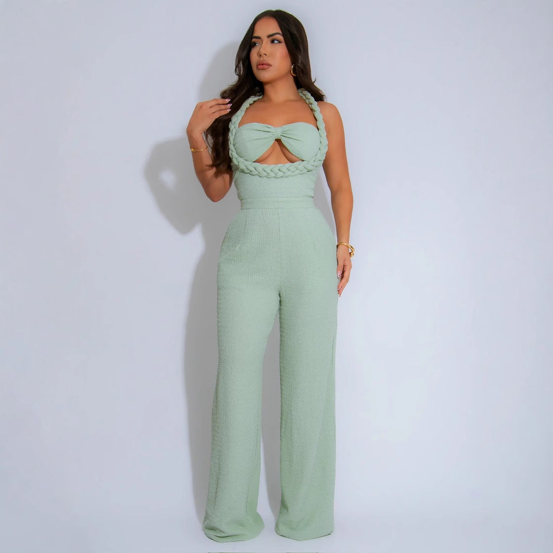 High-Waist Braided Strap Sleeveless Wide-Leg Jumpsuit 6