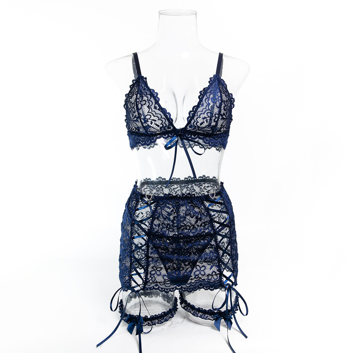 Women lace lace-up with cross-cut see-through lingerie set with sexy lingerie 7