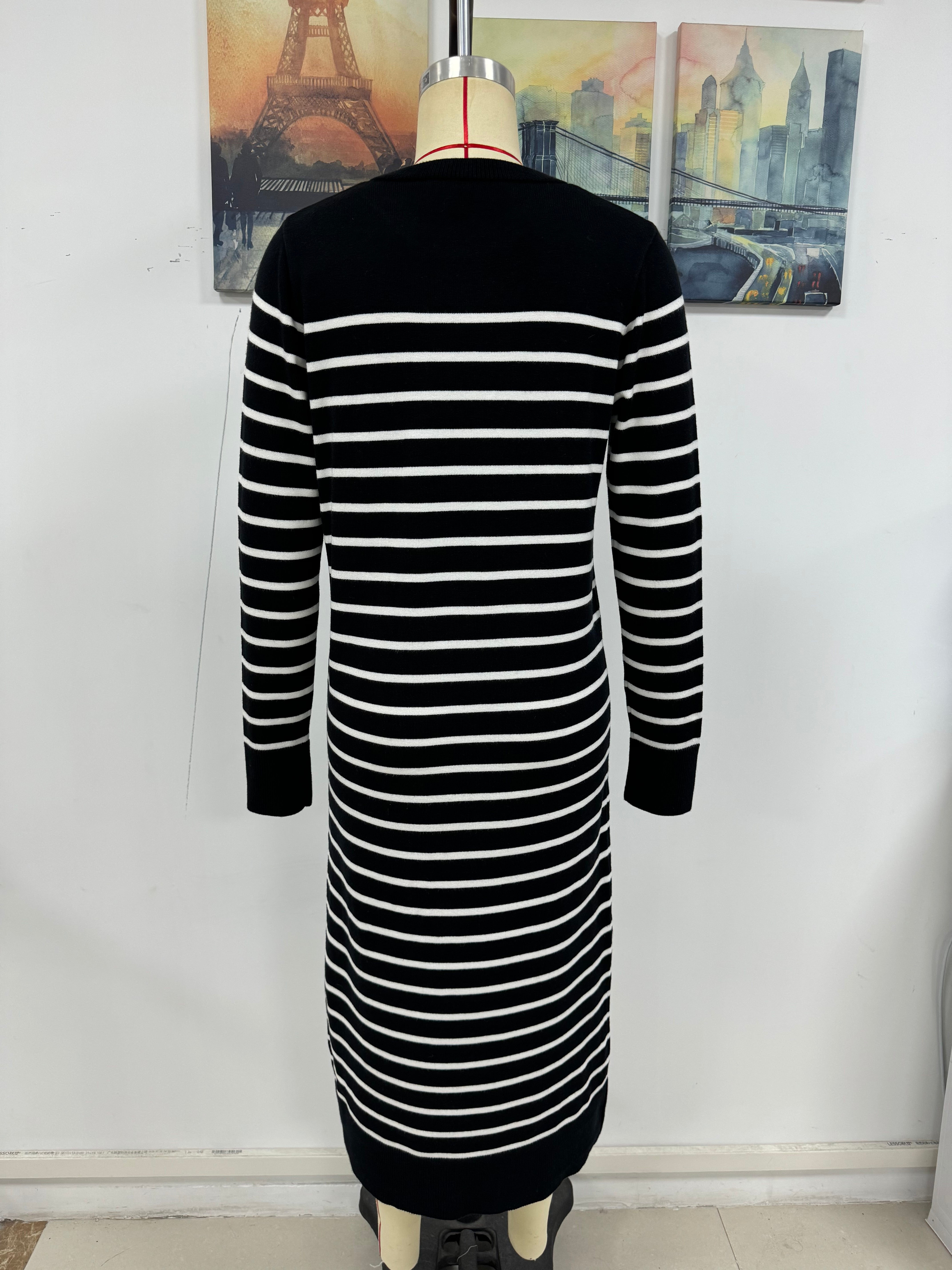 Fashion Autumn Winter Women Knitting Striped Casual Long Dress 6