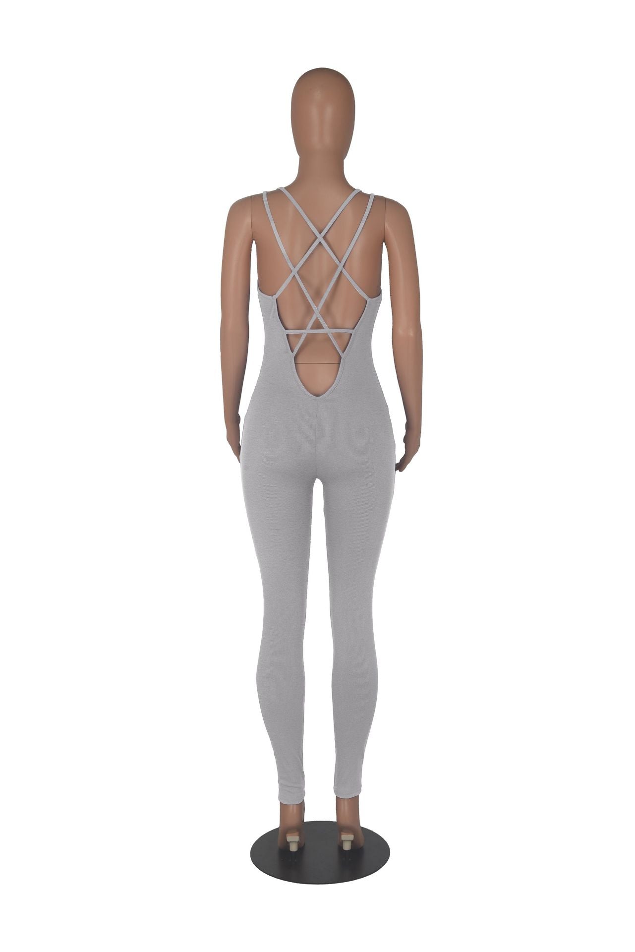 Sleeveless Low Back Slim Waist Bodysuit Solid Color High Waist Tight Fitting Sports Yoga Jumpsuit 24