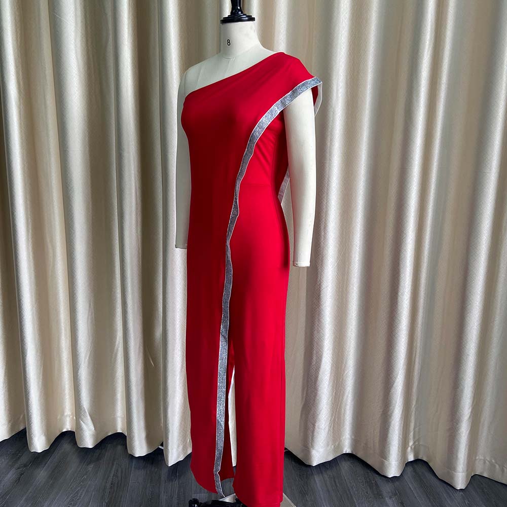 Autumn Red Formal One Shoulder Sequin Elegant Jumpsuit 4