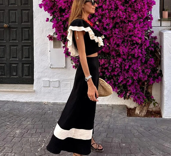 Women v-neck ruffled top and pant two-piece set 4