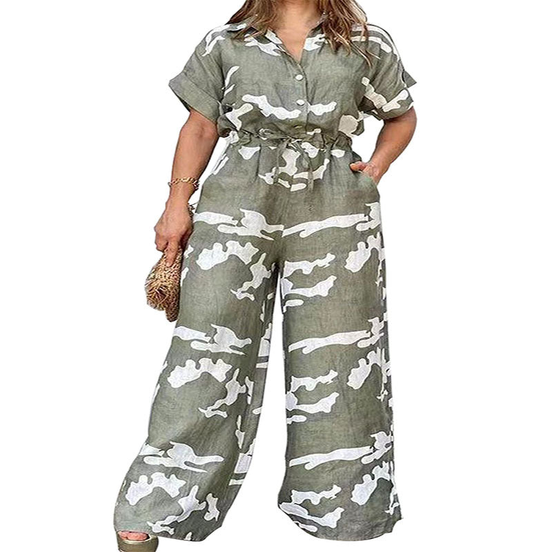 Plus Size Women's Fall Short Sleeve Jumpsuit 9