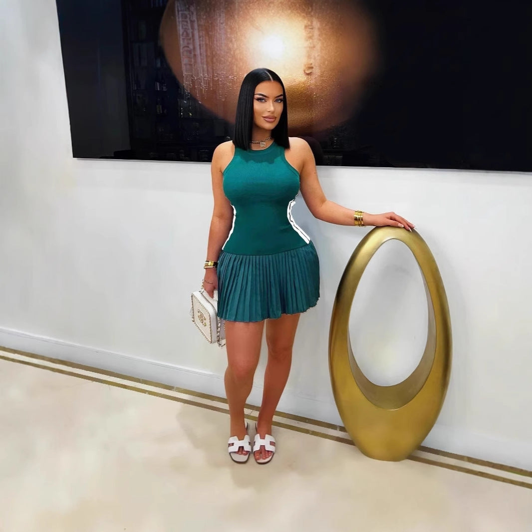 Women Summer Ribbed Casual Sleeveless Pleated Dress 10