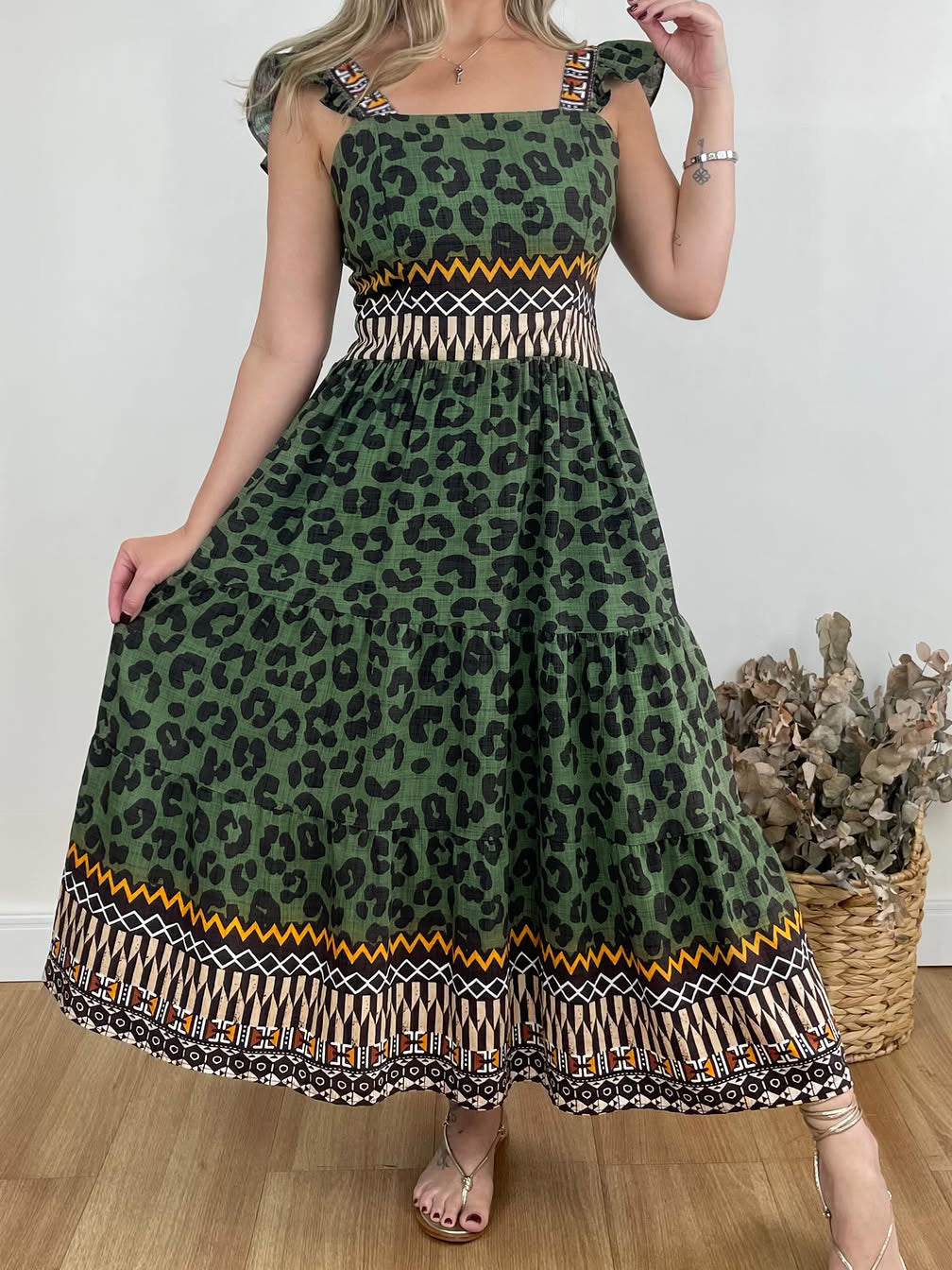 Women Holidays Casual Ruffle Sleeve Print Dress