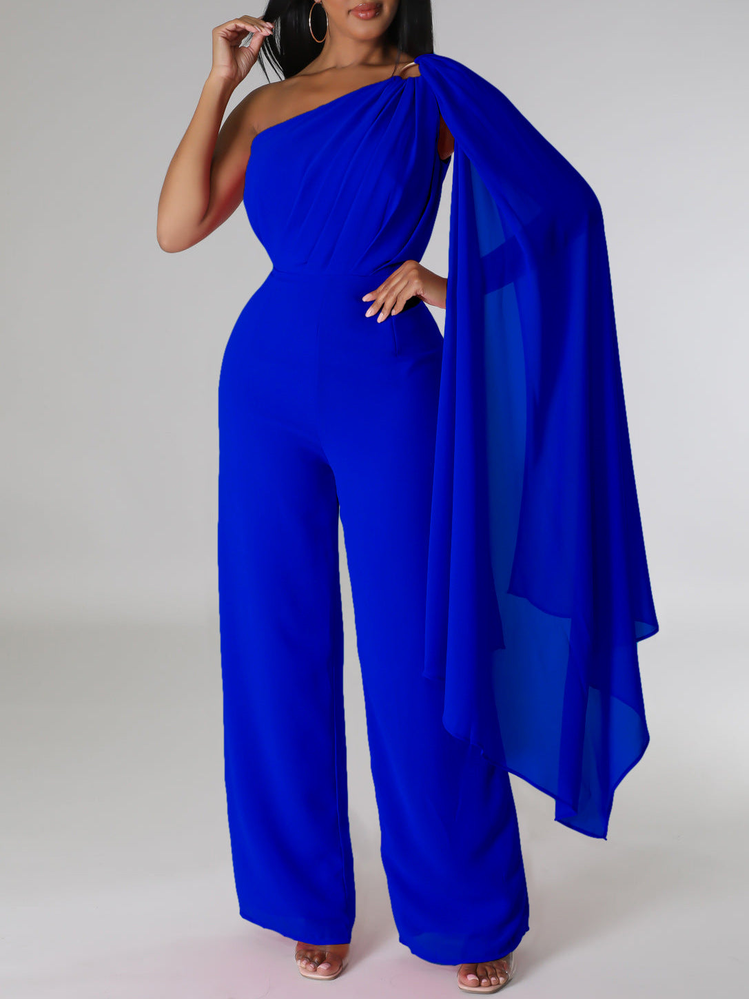 African Women's Solid Color Sexy One Shoulder Formal Party Fashion Jumpsuit