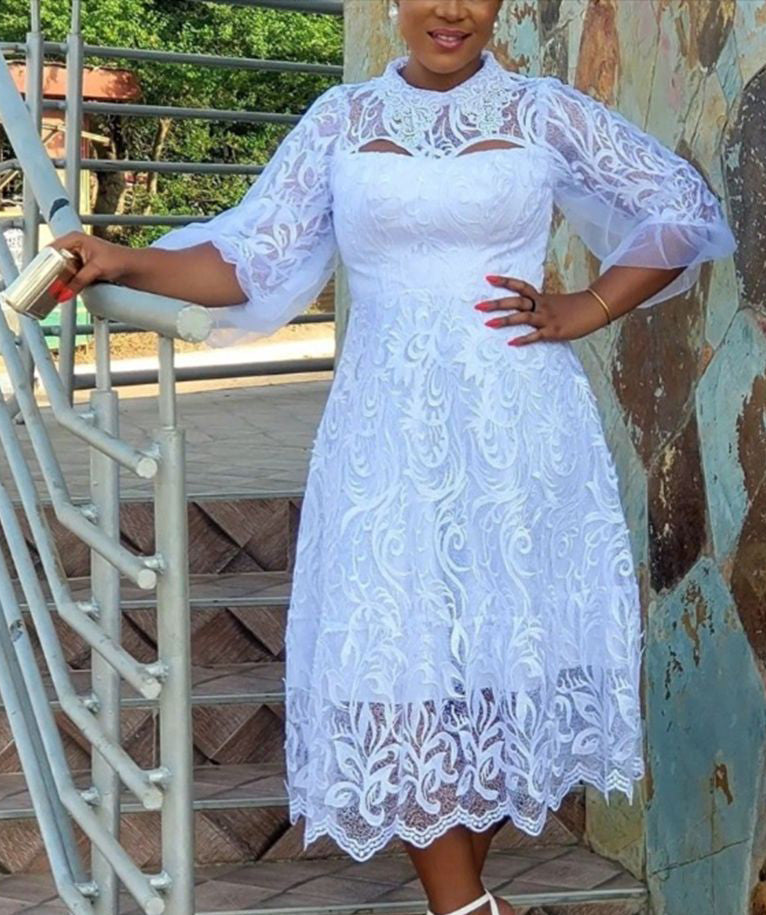 Sexy Women's Three Quarter Sleeve Lace Mesh Party Dress 3