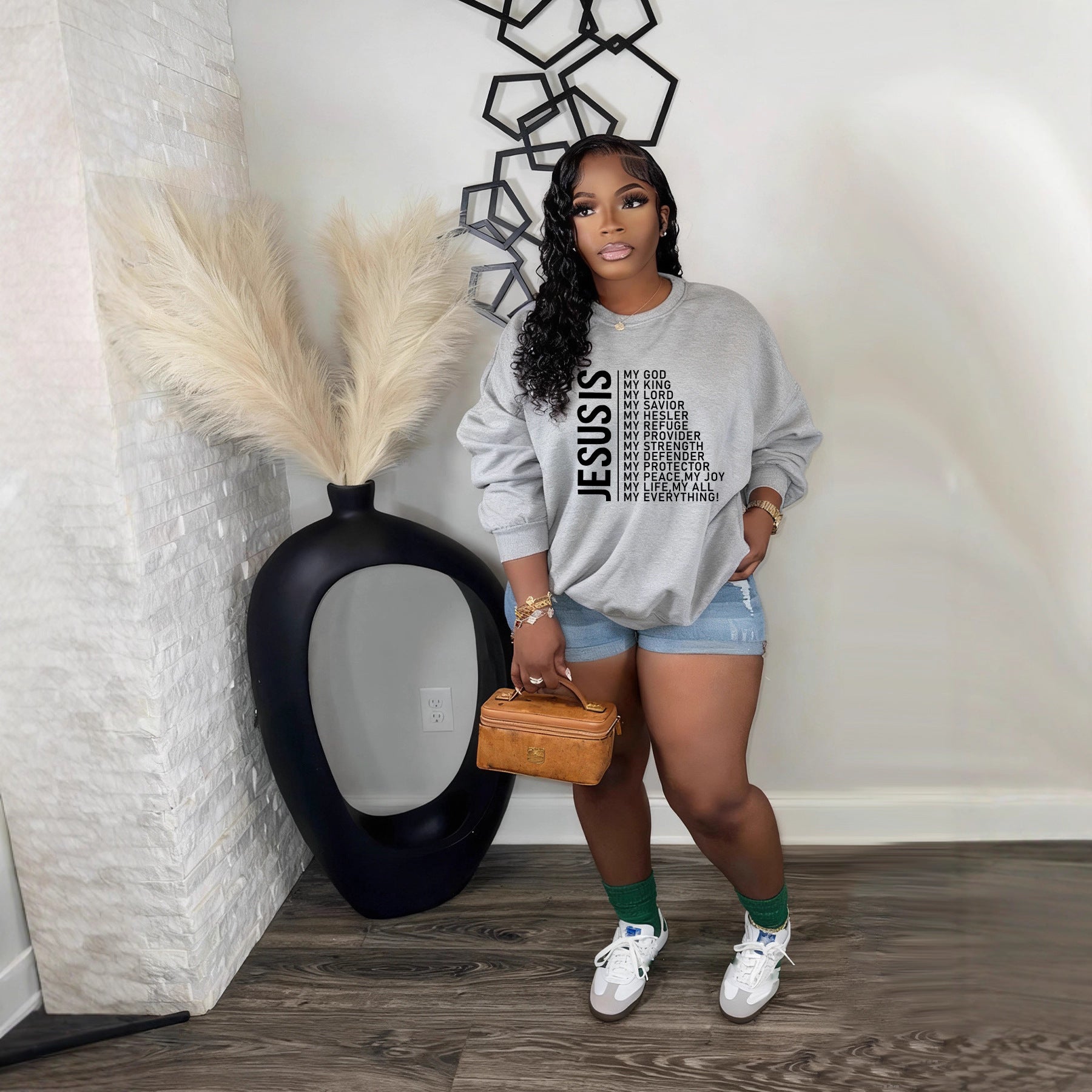 Women's Autumn Winter Fashion Long Sleeve Round Neck Casual Letter Print Top 7