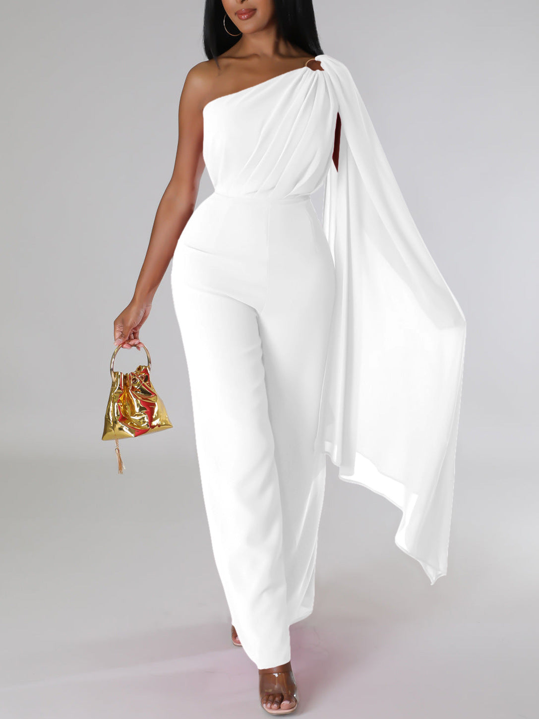 African Women's Solid Color Sexy One Shoulder Formal Party Fashion Jumpsuit 7