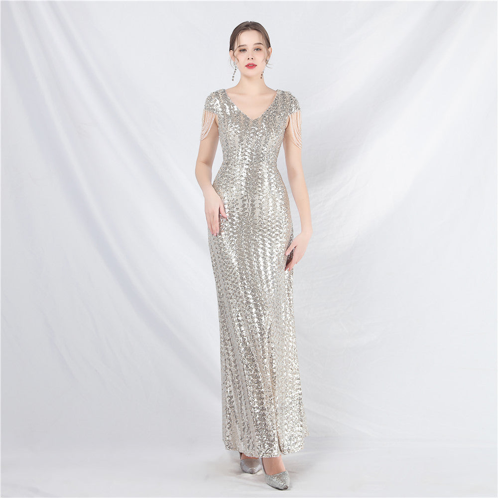 luxury beaded sequins long A-line evening dress 12