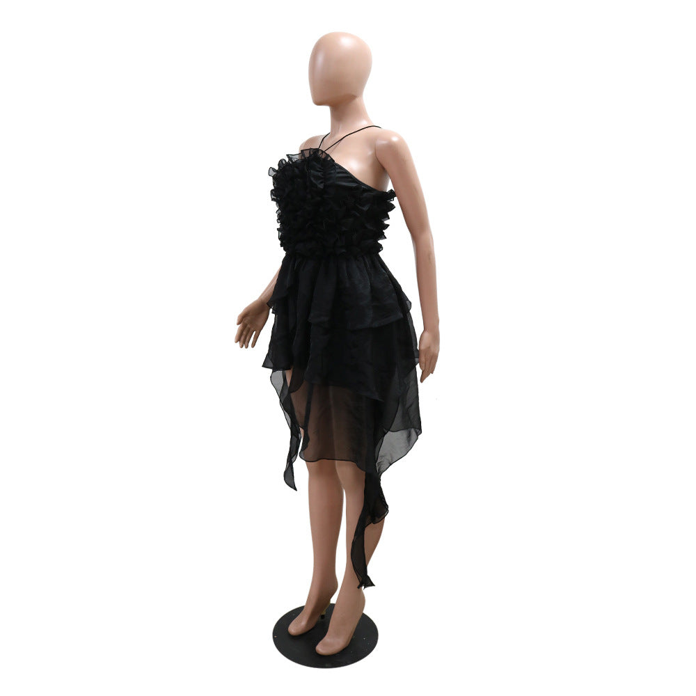 Strap Irregular Women Fashion Slim Solid Color Dress 10