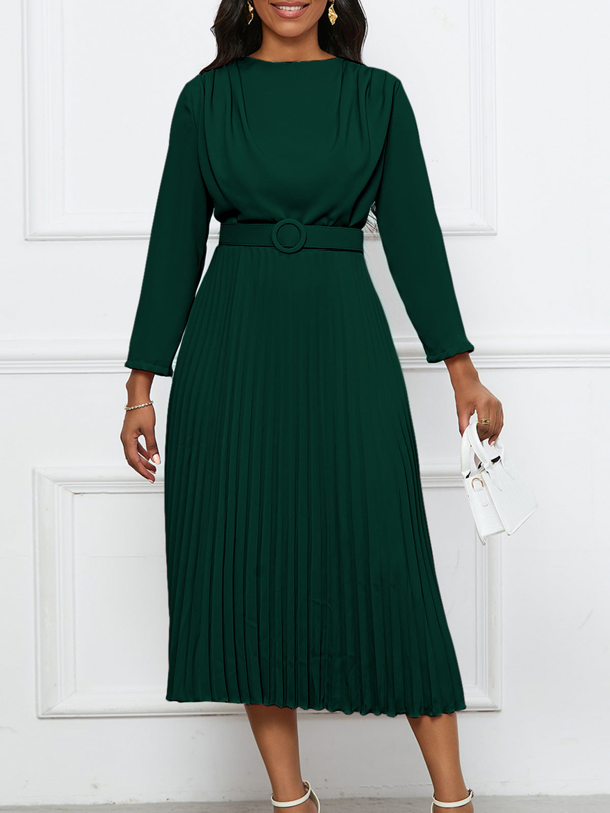 Plus Size African Women Chic Elegant Pleated Career Solid Dress 9