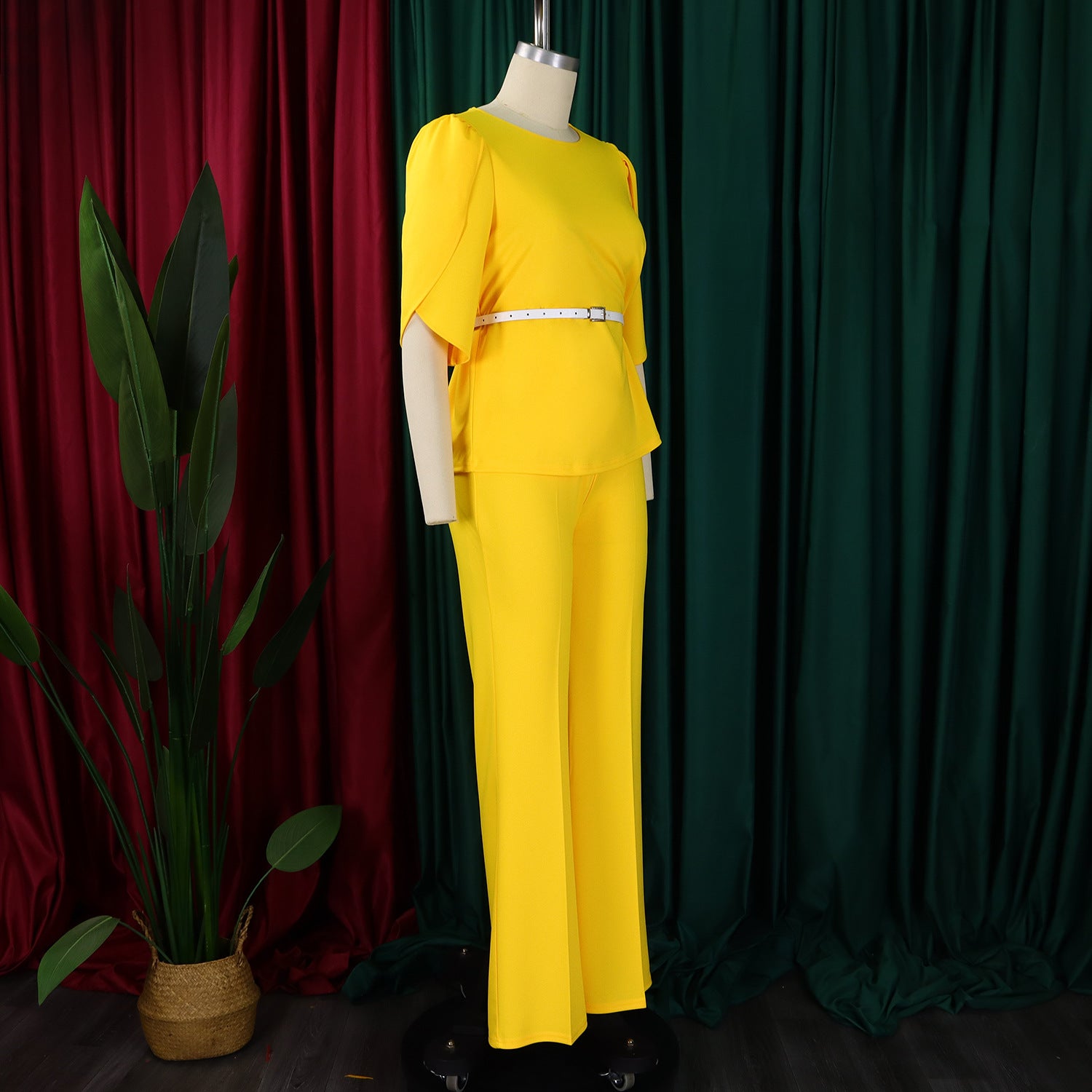 Women Elegant Solid Top and Wide Leg Pants Two-Piece Set 11